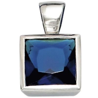 Anhänger 925 Sterling Silber rhodiniert 1 Zirkonia blau 14,9 mm | 40633 / EAN:4053258219430