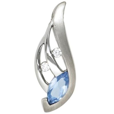 Anhänger 925 Sterling Silber rhodiniert teilmattiert Zirkonia blau | 40594 / EAN:4053258219072