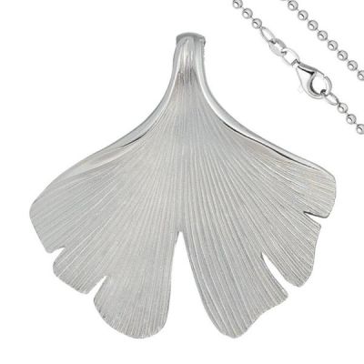 Anhänger Ginko Ginkgo 925 Sterling Silber matt mit Kette 45 cm | 51545 / EAN:4053258366615