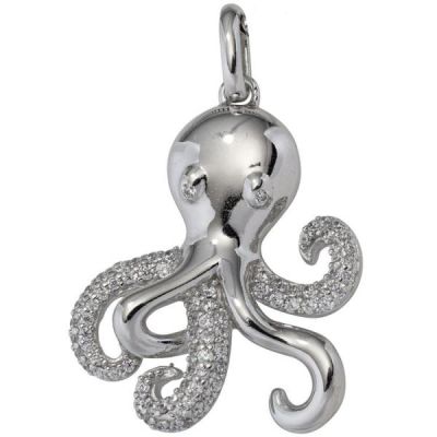 Anhänger Krake 925 Sterling Silber rhodiniert mit Zirkonia Octopus | 45127 / EAN:4053258294659