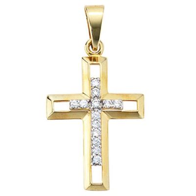 Anhänger Kreuz 333 Gold Gelbgold 13 Zirkonia Goldkreuz | 37629 / EAN:4053258045992