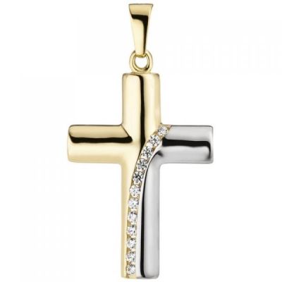 Anhänger Kreuz 333 Gold Gelbgold bicolor 12 Zirkonia Kreuzanhänger | 50405 / EAN:4053258355121