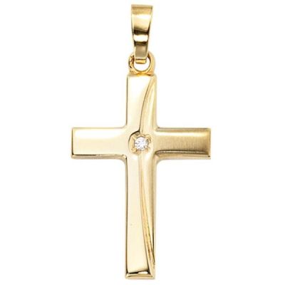 Anhänger Kreuz 333 Gold Gelbgold mattiert 1 Zirkonia Kreuz Anhänger | 30931 / EAN:4053258045923