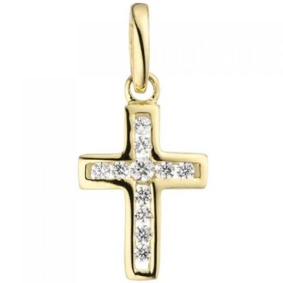 Anhänger Kreuz 375 Gold Gelbgold 11 Zirkonia Kreuzanhänger Goldkreuz | 50326 / EAN:4053258351659