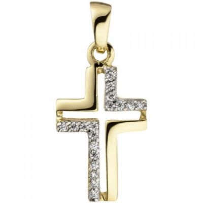 Anhänger Kreuz 375 Gold Gelbgold 18 Zirkonia Kreuzanhänger Goldkreuz | 50325 / EAN:4053258351642