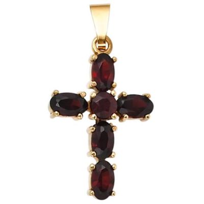 Anhänger Kreuz 375 Gold Gelbgold 6 Granate rot Goldkreuz | 39670 / EAN:4053258204467