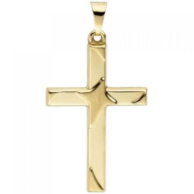 Anhänger Kreuz 375 Gold Gelbgold teil matt Kreuzanhänger Goldkreuz | 50322 / EAN:4053258354285