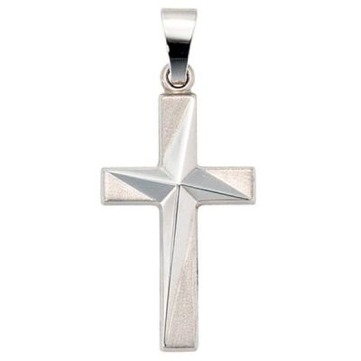 Anhänger Kreuz 375 Gold Weißgold mattiert | 30893 / EAN:4053258046036