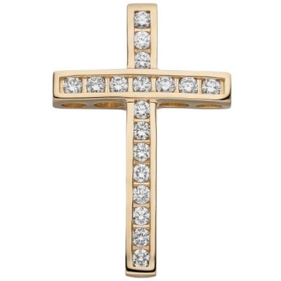 Anhänger Kreuz 585 Gold Gelbgold 18 Diamanten Brillanten Kreuzanhänger | 53469 / EAN:4053258538050