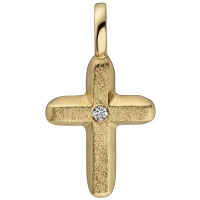 Anhänger Kreuz 585 Gold Gelbgold eismatt 1 Diamant Brillant Kreuzanhänger | 52526 / EAN:4053258469750