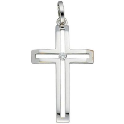 Anhänger Kreuz 585 Gold Weißgold 1 Diamant Brillant Kreuz Anhänger | 34355 / EAN:4053258041765