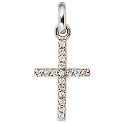 Anhänger Kreuz 585 Gold Weißgold 17 Diamanten Brillanten Goldkreuz | 39502 / EAN:4053258202654