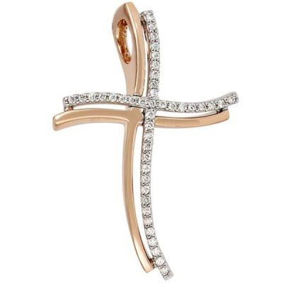 Anhänger Kreuz 585 Weißgold Rotgold bicolor 42 Diamanten Brillanten | 29438 / EAN:4053258041772