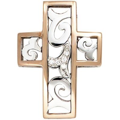 Anhänger Kreuz 585 Weißgold Rotgold bicolor 6 Diamanten Brillanten | 28133 / EAN:4053258041260