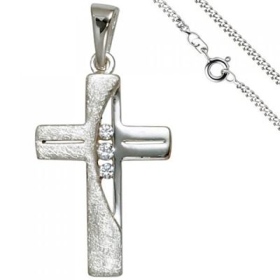 Anhänger Kreuz 925 Silber 3 Zirkonia Kreuzanhänger mit Kette 50 cm | 49818 / EAN:4053258346846