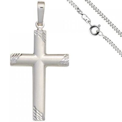 Anhänger Kreuz 925 Silber matt Kreuzanhänger mit Kette 50 cm | 49816 / EAN:4053258346822