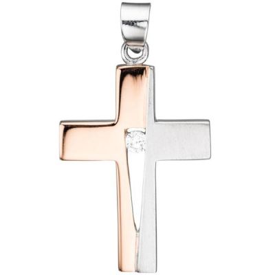 Anhänger Kreuz 925 Silber rotgold vergoldet bicolor 1 Zirkonia | 45398 / EAN:4053258298176