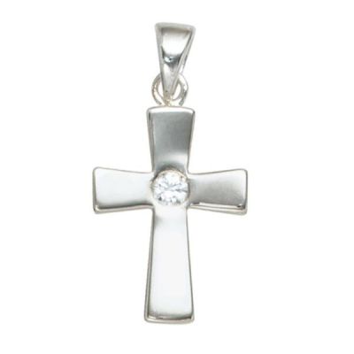 Anhänger Kreuz 925 Sterling Silber rhodiniert 1 Zirkonia | 40697 / EAN:4053258220597