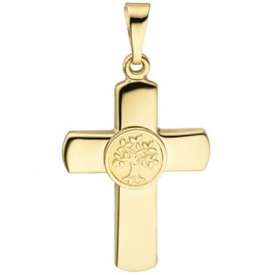 Anhänger Kreuz Lebensbaum 333 Gold Gelbgold teil matt Goldkreuz | 50404 / EAN:4053258355114