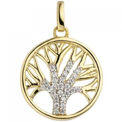 Anhänger Lebensbaum Baum 375 Gelbgold bicolor 27 Zirkonia | 50318 / EAN:4053258351628