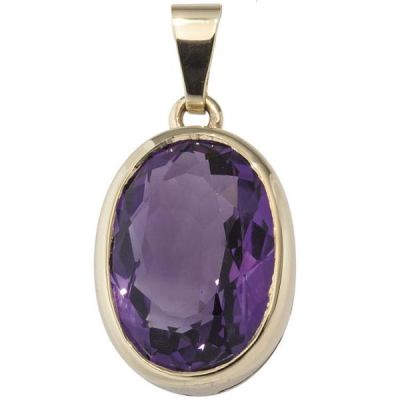 Anhänger oval 585 Gold Gelbgold 1 Amethyst violett lila Goldanhänger | 45157 / EAN:4053258295175