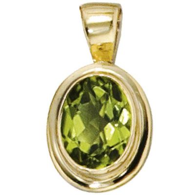 Anhänger oval 585 Gold Gelbgold 1 Peridot grün Gold Anhänger | 35896 / EAN:4053258053447