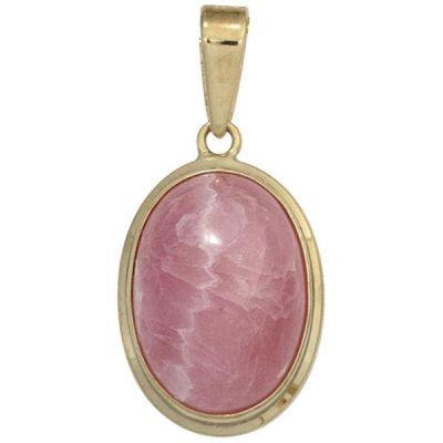 Anhänger oval 585 Gold Gelbgold 1 Rhodochrosit rosa Goldanhänger | 42429 / EAN:4053258250419