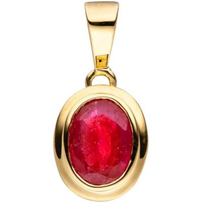 Anhänger oval 585 Gold Gelbgold 1 Rubin rot Rubinanhänger | 46895 / EAN:4053258315941