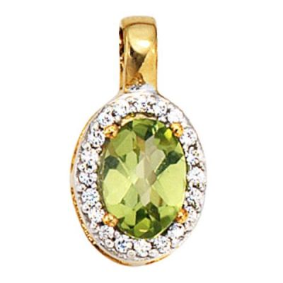 Anhänger oval 585 Gold Gelbgold bicolor 1 Peridot grün 20 Diamanten | 37815 / EAN:4053258053034