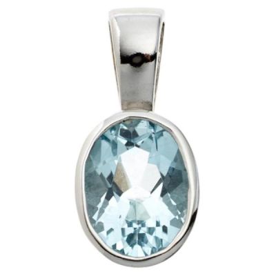 Anhänger oval 925 Sterling Silber rhodiniert 1 Blautopas hellblau blau | 40154 / EAN:4053258227862