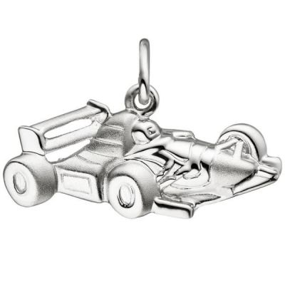 Anhänger Rennwagen 925 Sterling Silber matt mattiert Silberanhänger | 47123 / EAN:4053258321546