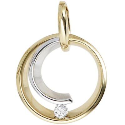 Anhänger rund 585 Gelbgold Weißgold 1 Diamant Brillant 0,10 ct. | 39331 / EAN:4053258198391