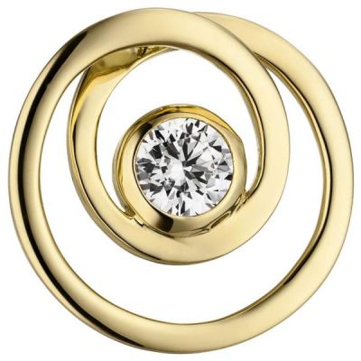 Anhänger rund 925 Sterling Silber gold vergoldet mit 1 Zirkonia | 51146 / EAN:4053258365328