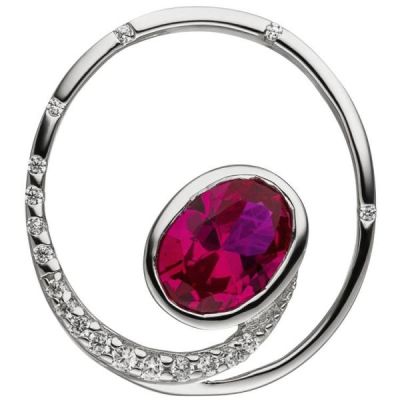 Anhänger Rund 925 Sterling Silber Zirkonia rot und weiß | 52269 / EAN:4053258458389