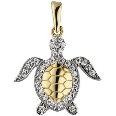 Anhänger Schildkröte 333 Gold Gelbgold bicolor 38 Zirkonia Goldanhänger | 51922 / EAN:4053258462683