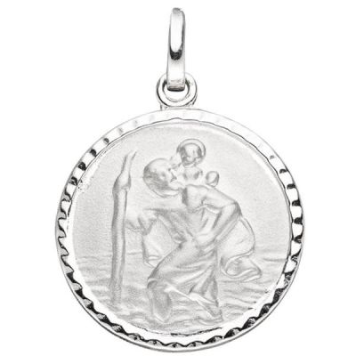 Anhänger Schutzpatron Christopherus rund 925 Sterling Silber mattiert | 45388 / EAN:4053258298077