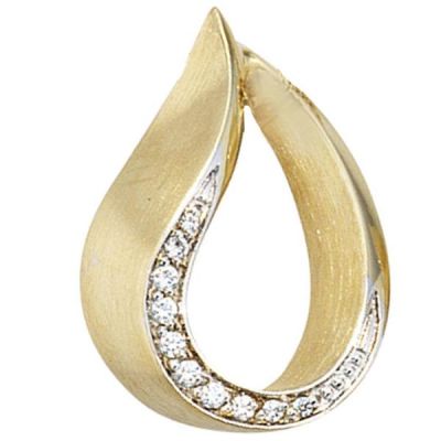 Anhänger Tropfen 585 Gelbgold bicolor teilmatt 10 Diamanten | 37480 / EAN:4053258039441