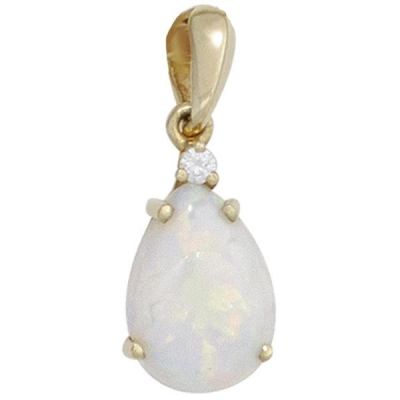 Anhänger Tropfen 585 Gold Gelbgold 1 Opal 1 Diamant Brillant | 42406 / EAN:4053258249963