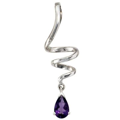 Anhänger Tropfen 925 Sterling Silber rhodiniert 1 Amethyst violett | 38375 / EAN:4053258099230