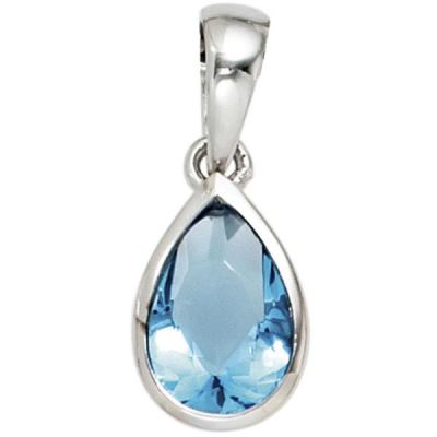 Anhänger Tropfen 925 Sterling Silber rhodiniert 1 Zirkonia blau | 40579 / EAN:4053258218778