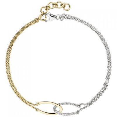 Armband 2-reihig 585 Gelbgold Weißgold bicolor 18 Diamanten 19,5 cm | 50489 / EAN:4053258354094