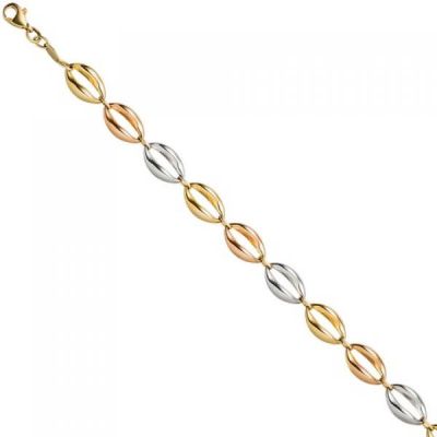 Armband 585 Gold Gelbgold Rotgold Weißgold tricolor dreifarbig 19 cm | 49212 / EAN:4053258340523