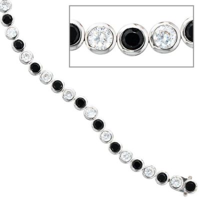 Armband 925 Silber 19 cm mit Zirkonia schwarz weiß Kastenschloss | 33248 / EAN:4053258092705