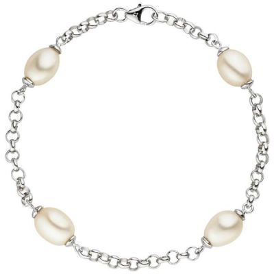 Armband 925 Sterling Silber rhodiniert 4 Süßwasserperlen Perlen 19 cm | 43131 / EAN:4053258261132