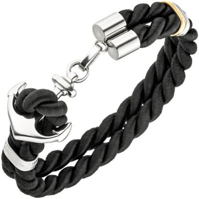 Armband Anker 2-reihig aus Nylonkordel schwarz mit Edelstahl | 48816 / EAN:4053258334065