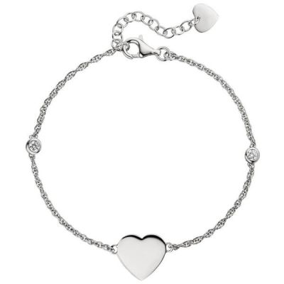 Armband Herz 925 Sterling Silber 2 Zirkonia 22 cm Silberarmband | 51152 / EAN:4053258365724