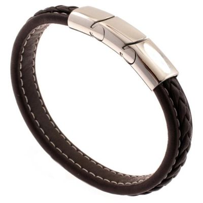 Armband Leder braun mit Edelstahl 22 cm | 54395 / EAN:4053258546192