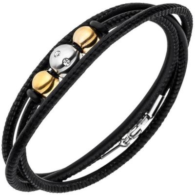 Armband Nappa-Leder schwarz mit Edelstahl und 8 Zirkonia | 48843 / EAN:4053258334331