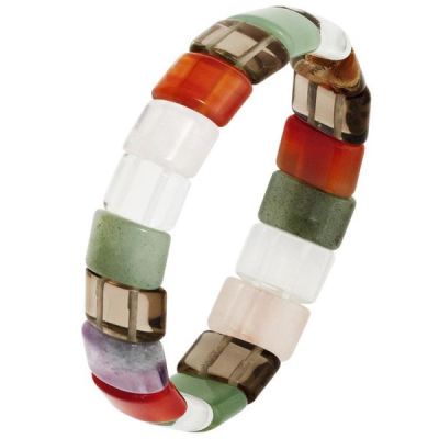 Armband Tigerauge Rauchquarz Carneol Kristal Aventurin Rosenquarz endlos | 42649 / EAN:4053258255070