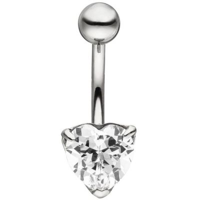 Bauchnabel Piercing Herz Edelstahl 1 Zirkonia | 52583 / EAN:4053258471876